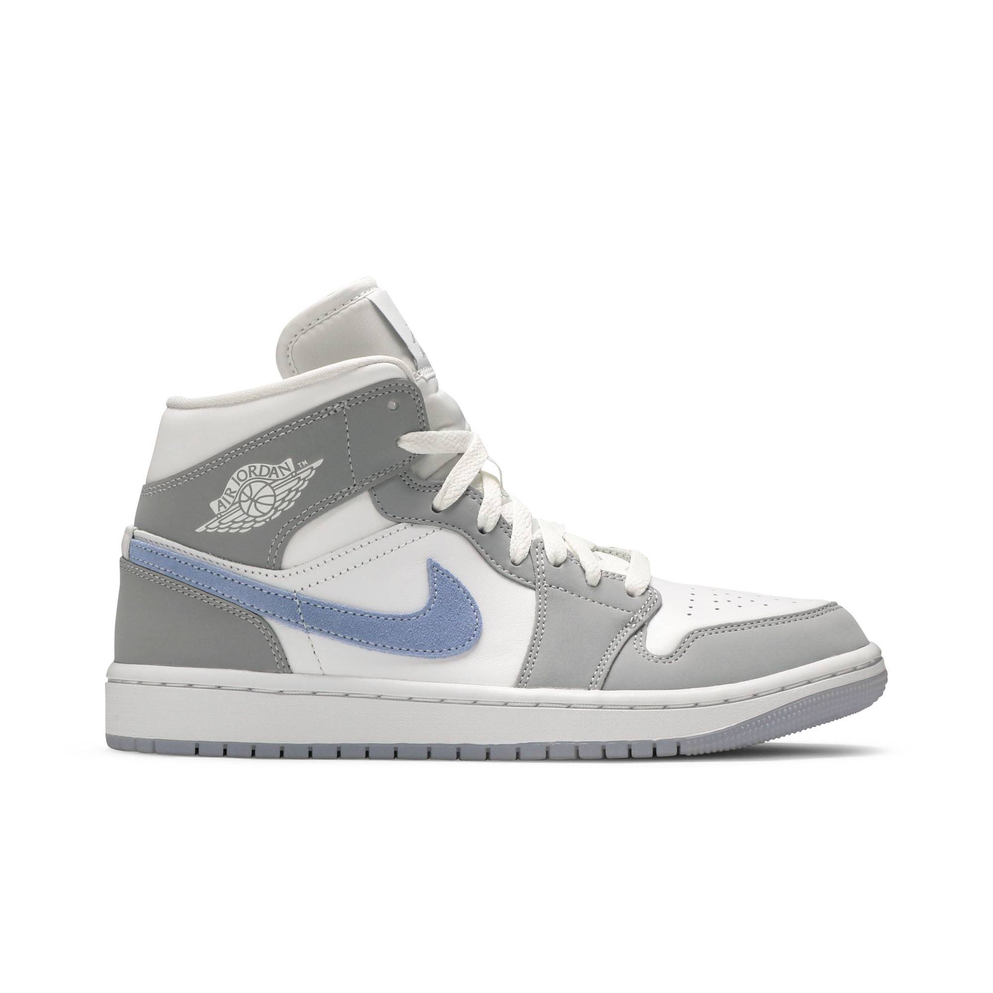 Wmns Air Jordan 1 Mid 'Wolf Grey Aluminum' BQ6472-105