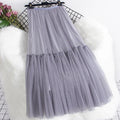 Pleated Mesh Mid-length Yarn Skirt For Women Elastic Waist Layers Solid Color Female Elegant Clothing Autumn 2R7300