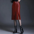 Women Pu Leather Skirt Side Slit Autumn Winter Lady High Waist Wrap Hip Skirt Elegant Office Lady Pencil Skirt