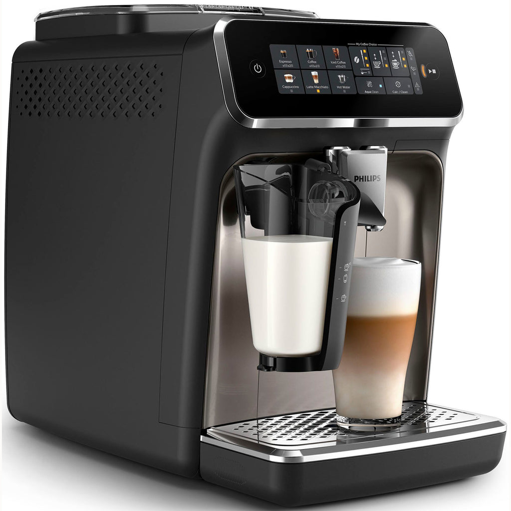 Philips Series 3300 Kaffeevollautomat EP3347/90, 6 Getränke (heiß oder eisgekühlt) LatteGo-Milchsystem, SilentBrew Technologie, Chrom-Schwarz