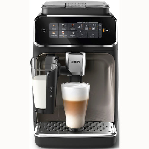 Philips Series 3300 Kaffeevollautomat EP3347/90, 6 Getränke (heiß oder eisgekühlt) LatteGo-Milchsystem, SilentBrew Technologie, Chrom-Schwarz