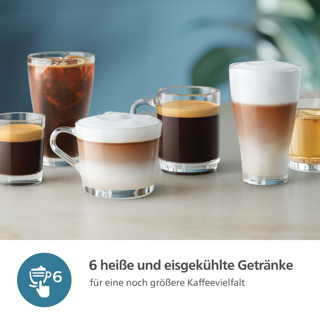 Philips Series 3300 Kaffeevollautomat EP3347/90, 6 Getränke (heiß oder eisgekühlt) LatteGo-Milchsystem, SilentBrew Technologie, Chrom-Schwarz