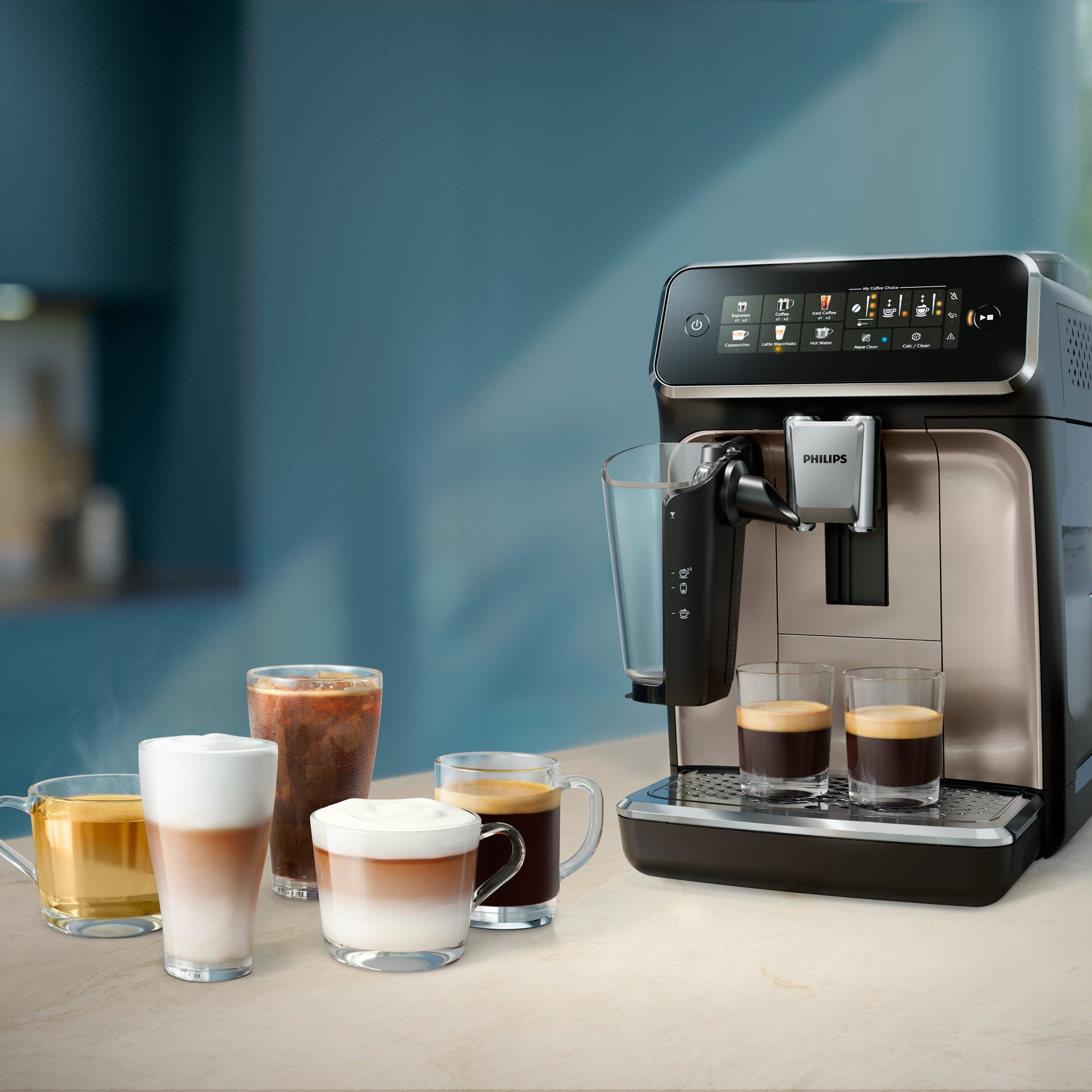 Philips Series 3300 Kaffeevollautomat EP3347/90, 6 Getränke (heiß oder eisgekühlt) LatteGo-Milchsystem, SilentBrew Technologie, Chrom-Schwarz